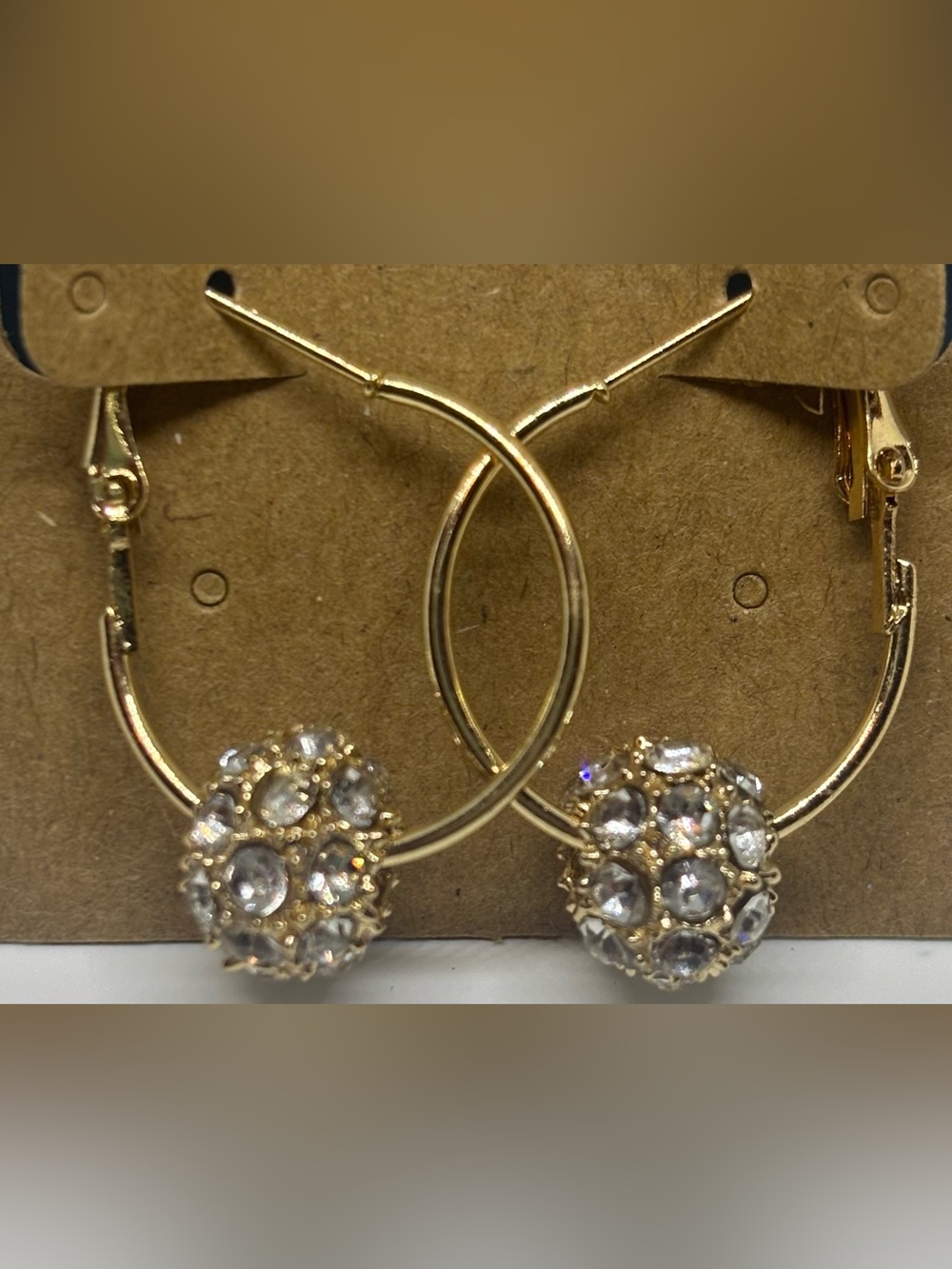 Golden Hoop with Crystal/ Faux Diamonds Drop Earrings Sparkling Cluster Spheres
